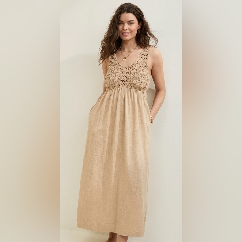 Aerie size L tan koko crochet Sleeveless Maxi Dress festival boho